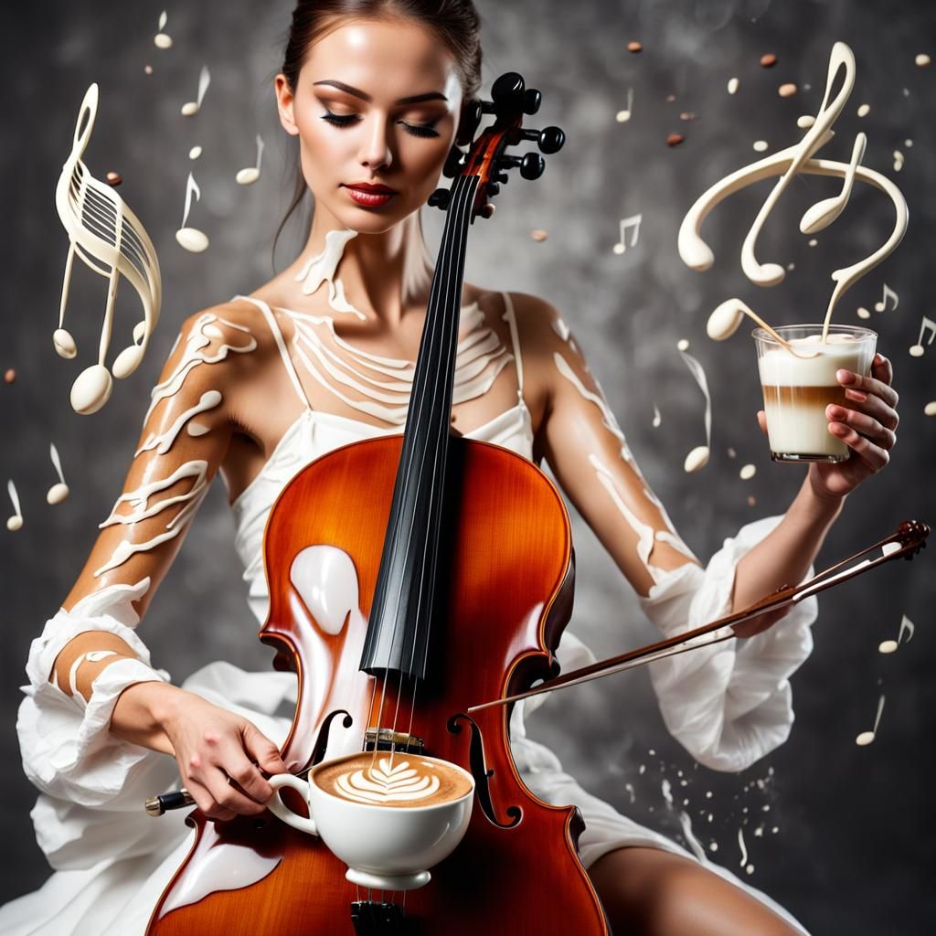 Surreal Coffee-Infused Cello Girl