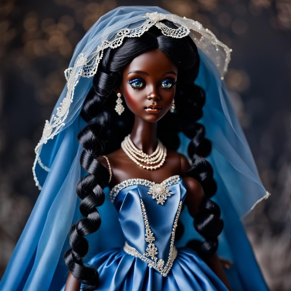 Elegant Black Doll with Ringlets in Resin Cast