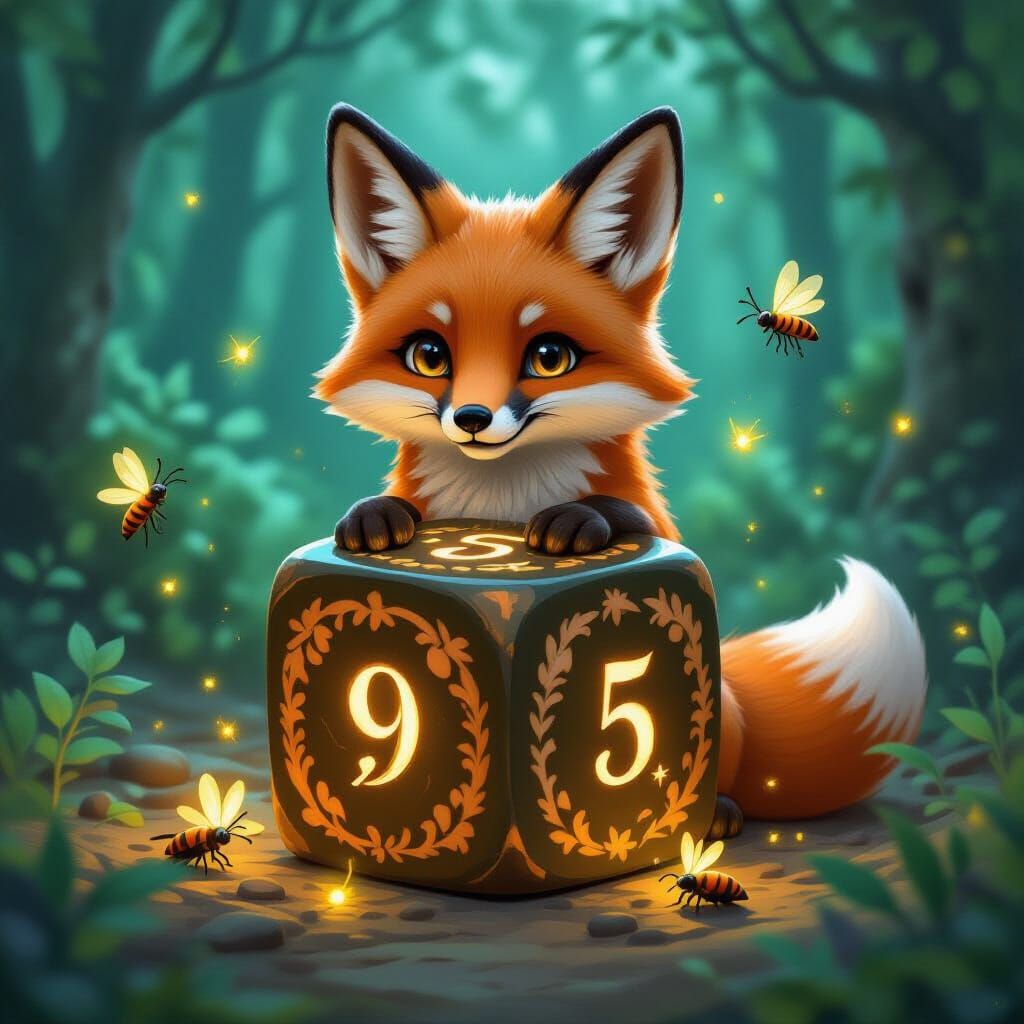 Magical Fox Dice in Whimsical Woodland Setting