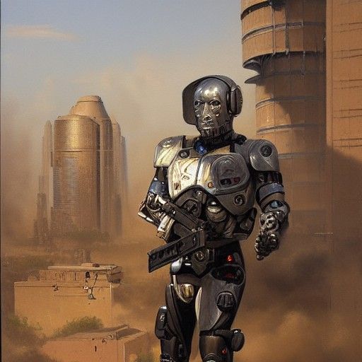 Cyborg SWAT Officer in Oil Painting Style