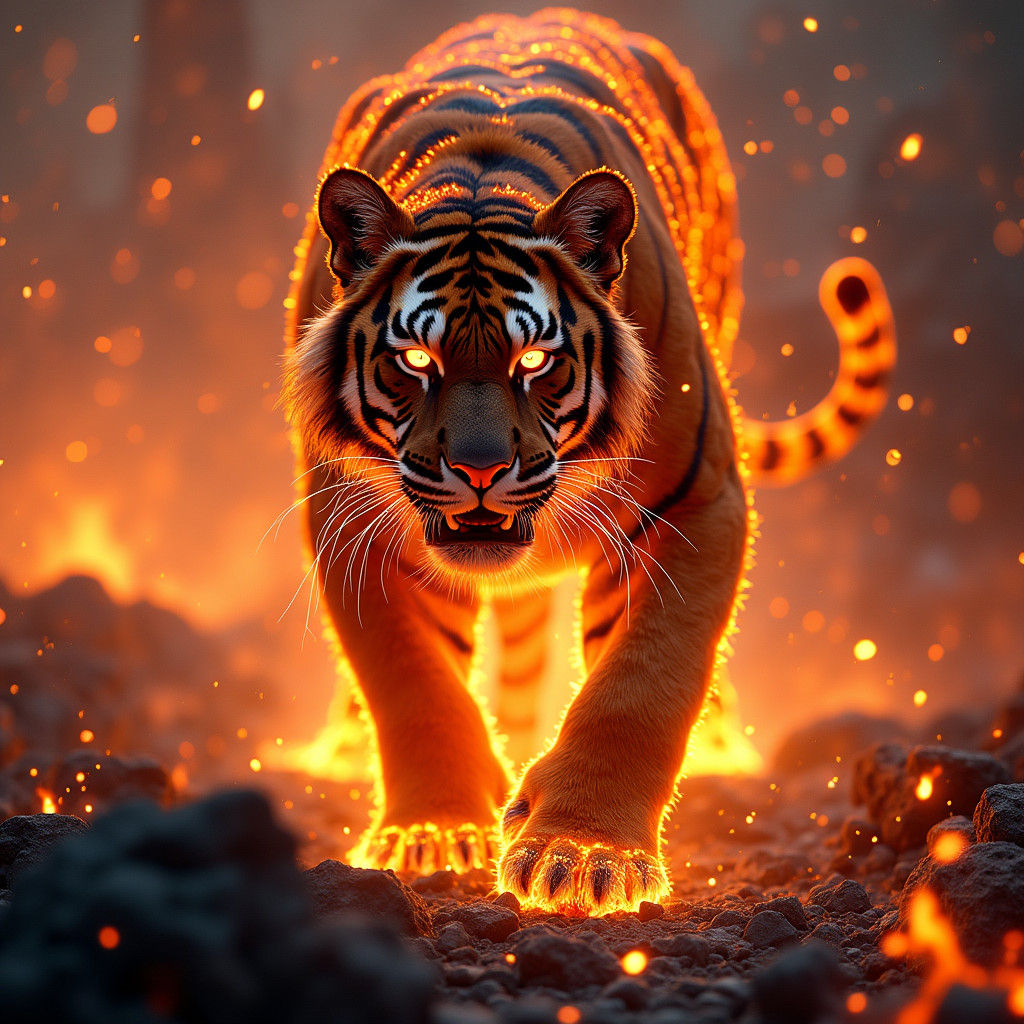 Ferocious Lava Tiger in Dystopian Matte Painting Style