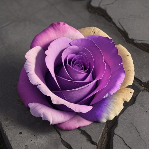 Vibrant Rose Blooms from Worn Cement in a Masterpiece of Oil...