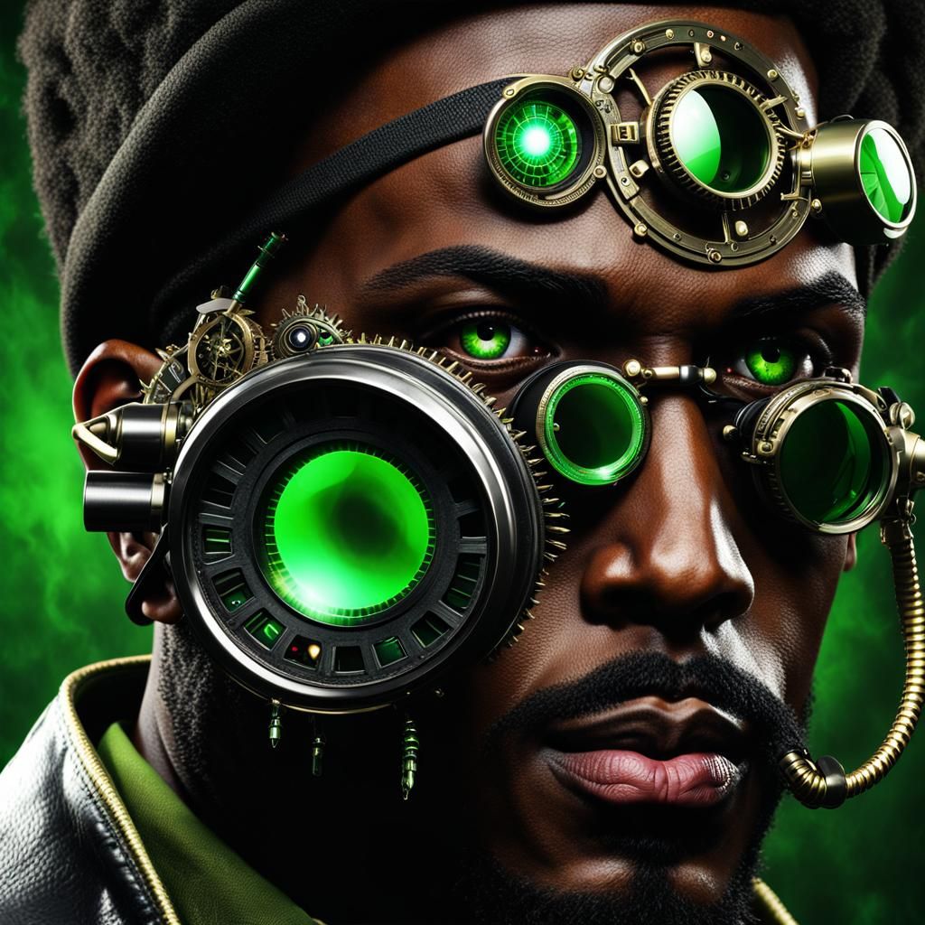 Steampunk Cybernetic Man with Optic Lenses