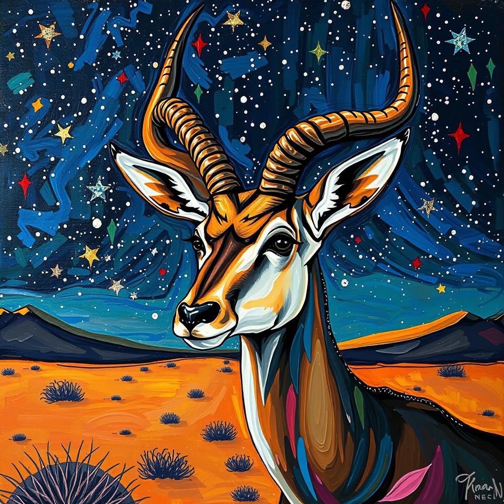 Antelope Portrait in Impasto Oil Paint Style