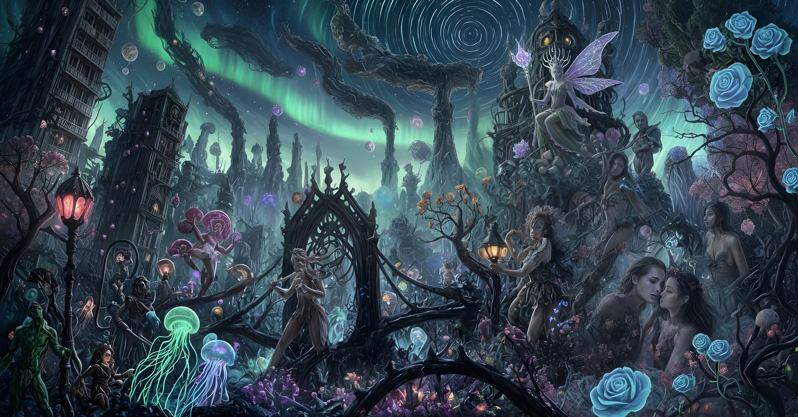Enchanted Forest Queen with Bioluminescent Creatures