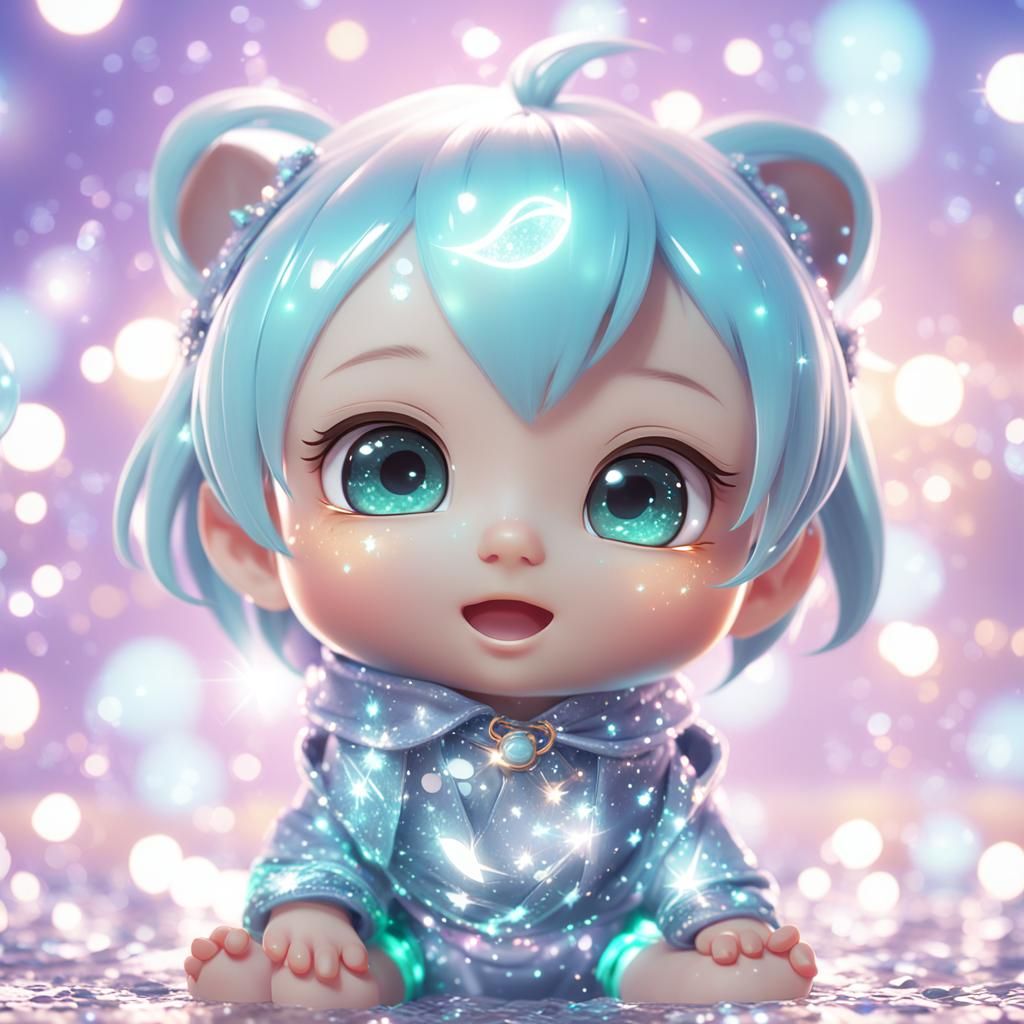 Sparkling Chibi Baby in Anime Style, Macro Photography