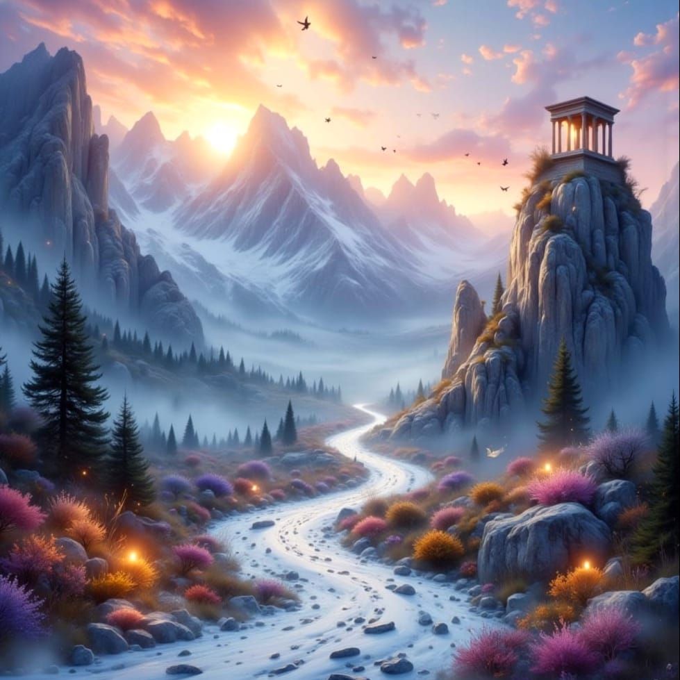 Dreamy Fantasy Temple Amidst Autumn Valley