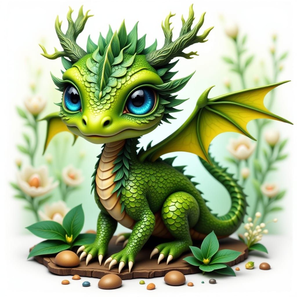 Mint Tea-Dragon in Whimsical Fantasy Style