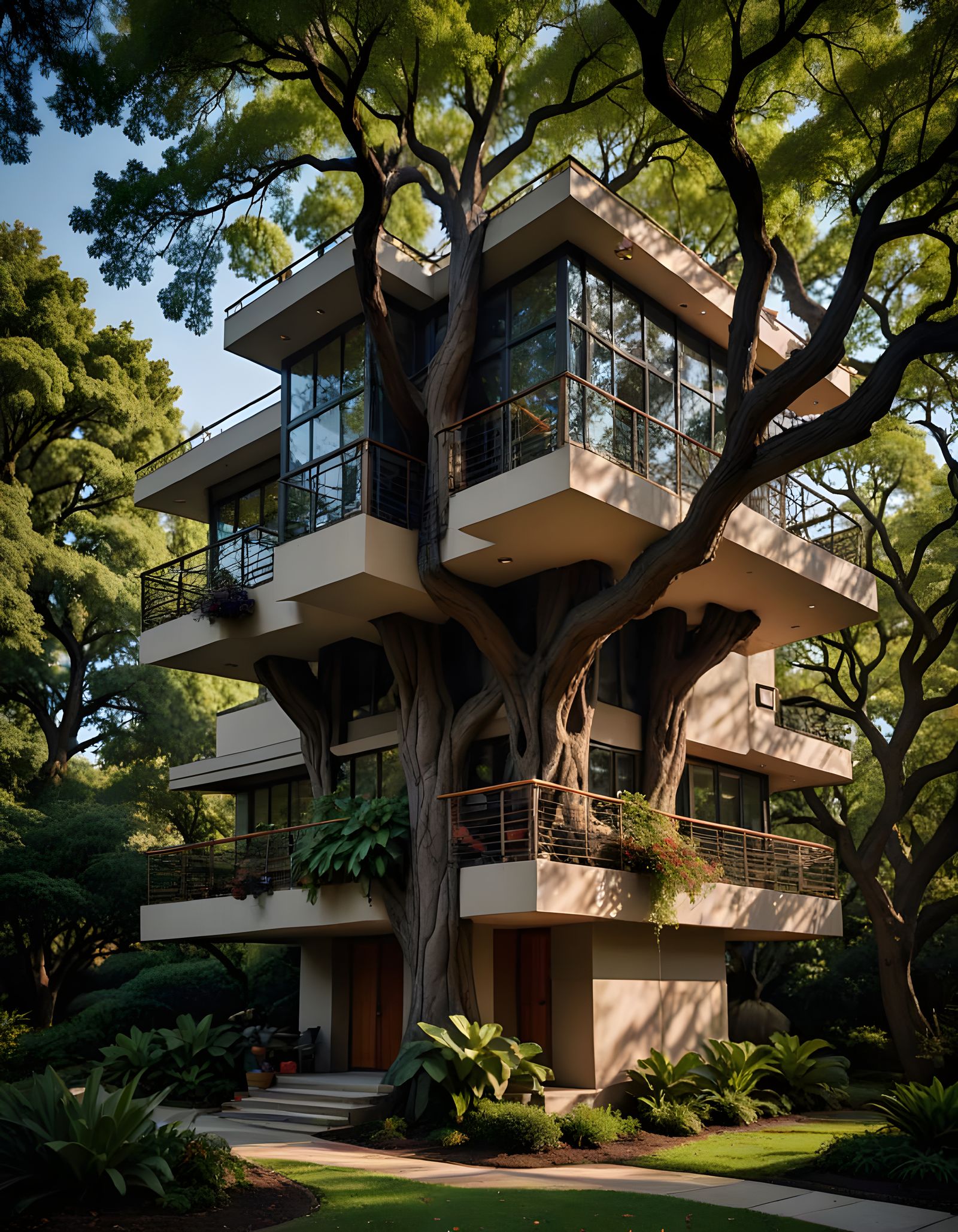 Frank Lloyd Wright Treehouse in Vibrant Color