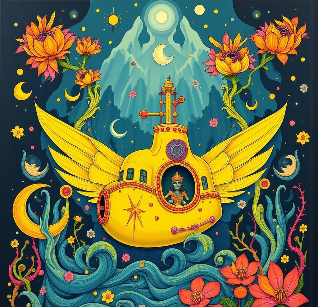 Surreal Decorative Image of a Yellow Submarine