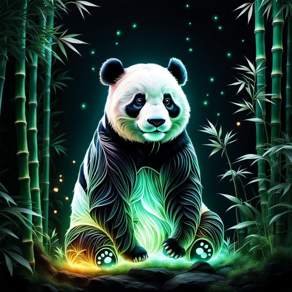 Ethereal Transparent Panda in a Glowing Forest
