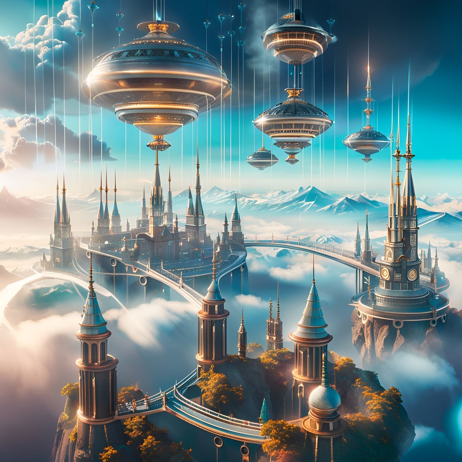 Floating City: Retrofuturistic Towers and Spires
