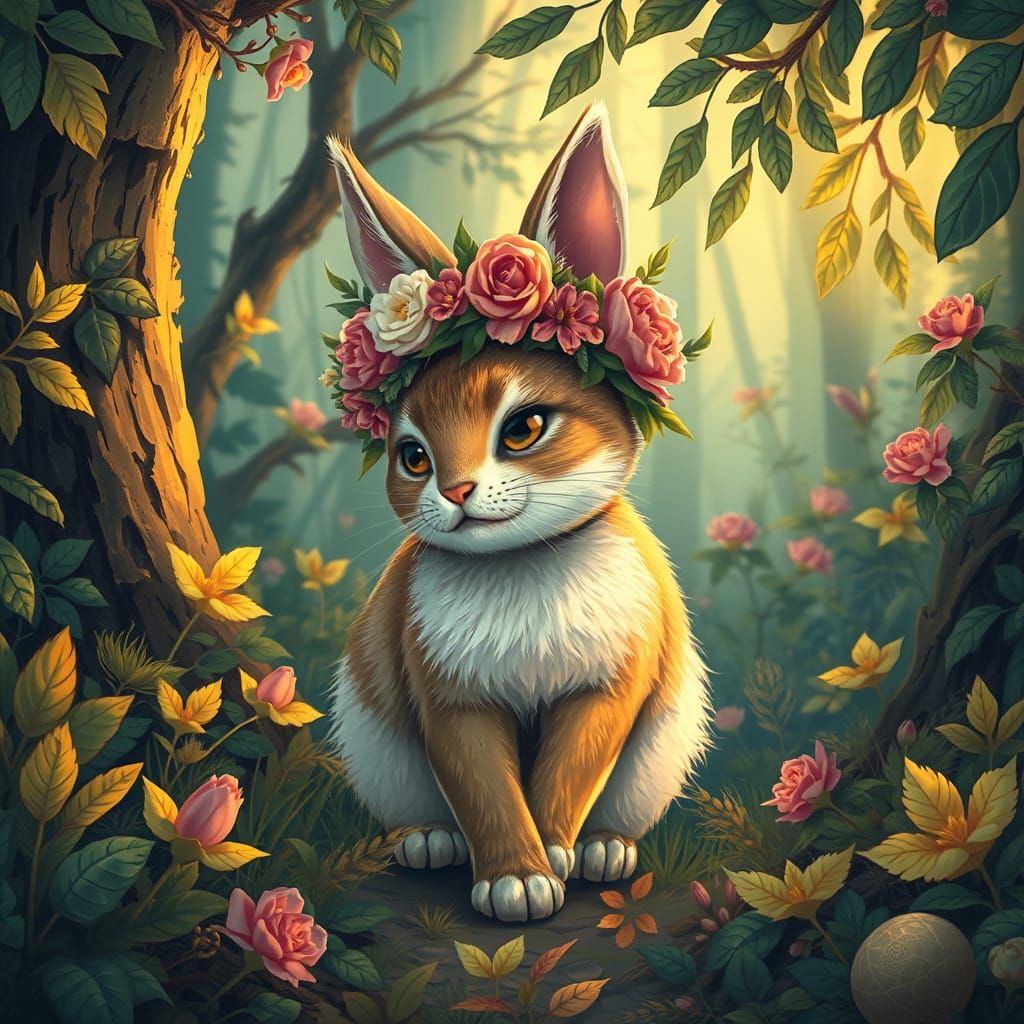 Whimsical Forest Encounter in Watercolor Style