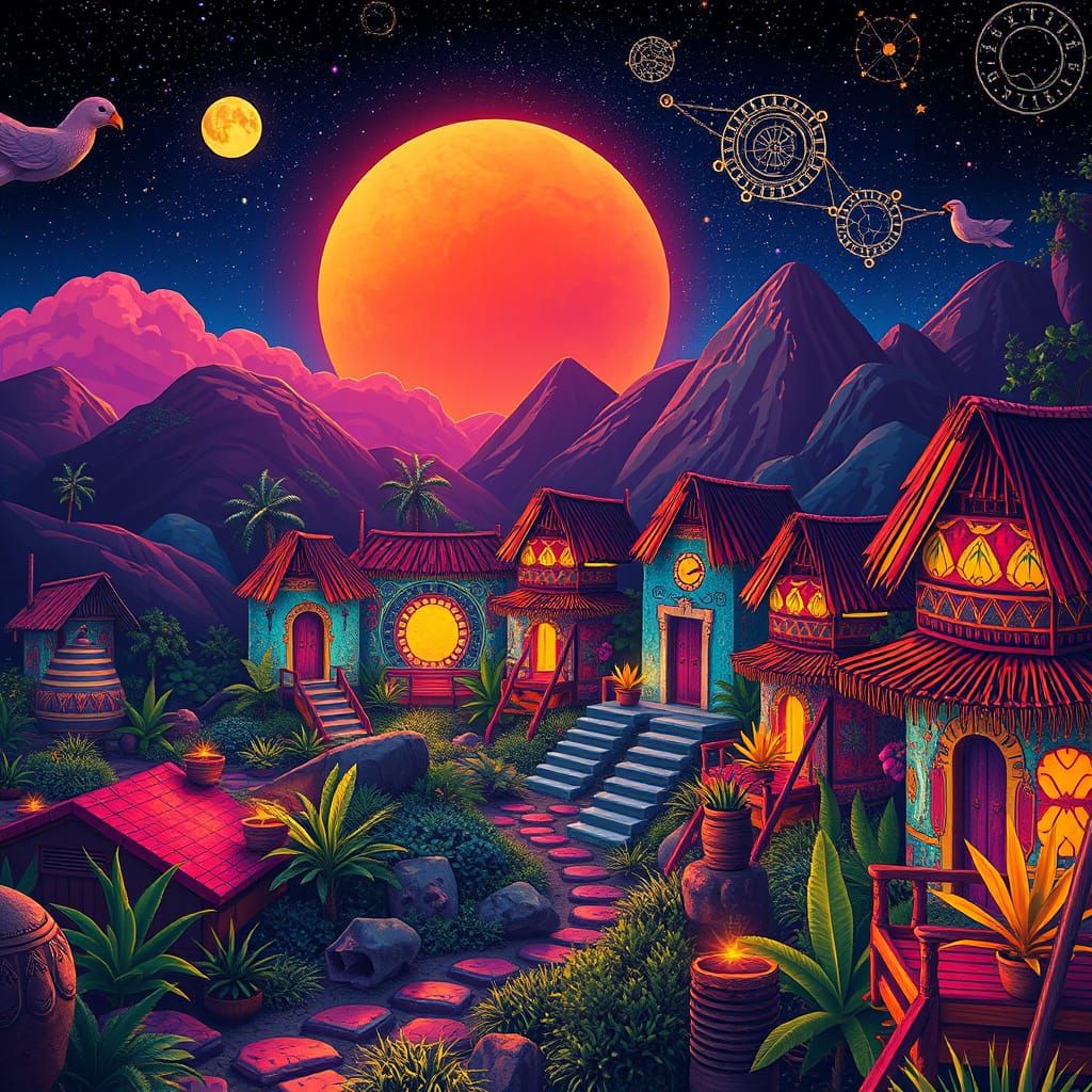 Futuristic Tribal Village with Saura Wall Art