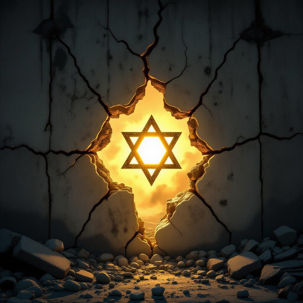 Hopeful Star of David Glows From War-Torn Concrete Wall
