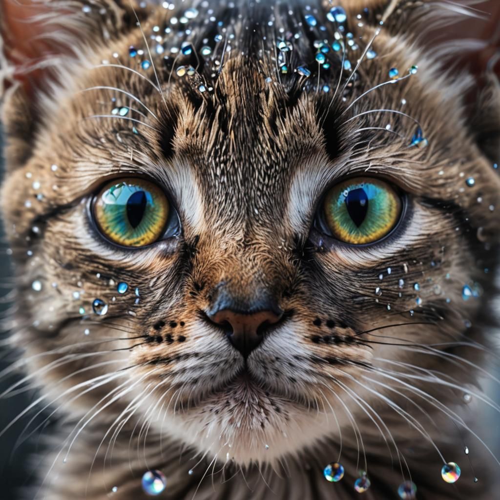 Iridescent Dew Drops on Kitten Whiskers