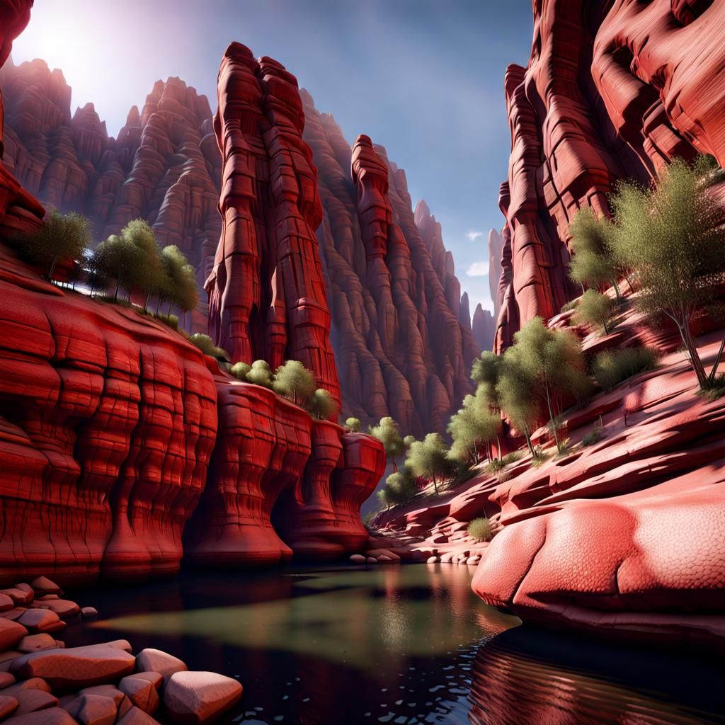 Red Rock Canyon with Ancient Cliffside Buildings