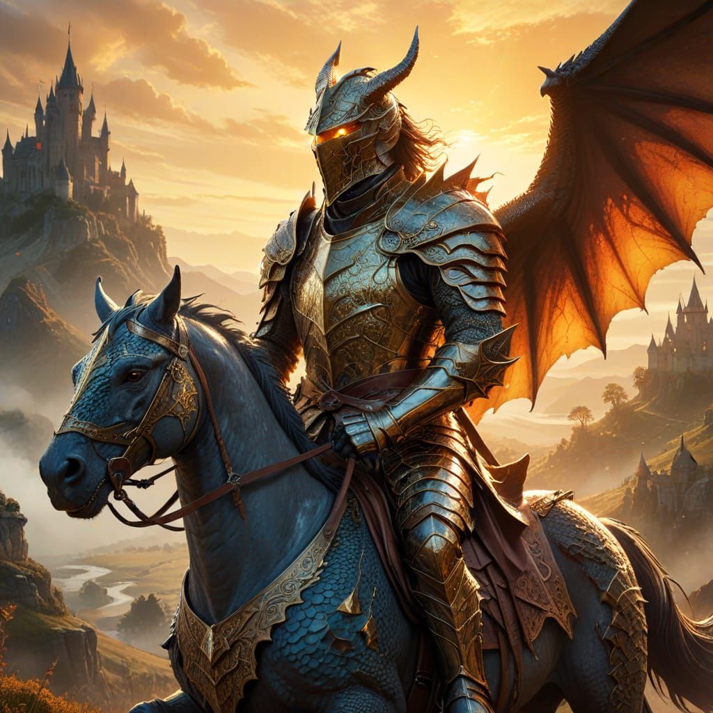 Dragon Knight on Horse in Comic Book Style