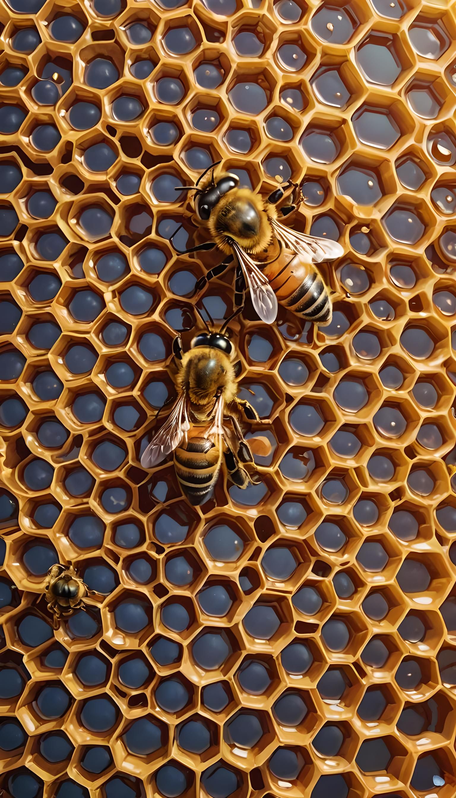 Cute Honey Bee on Honeycomb