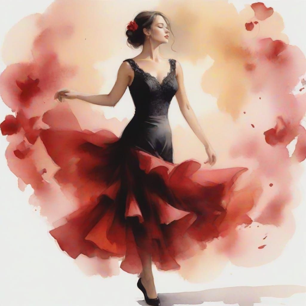 Flamenco Dancer in Red Dress: Watercolor Art