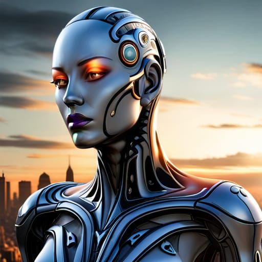 Asian Borg Queen Portrait in Cyberpunk Style