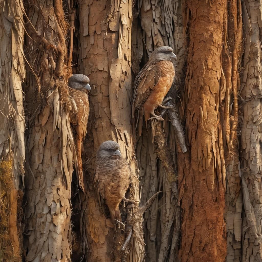 Kakapo Family in Dreamlike Habitat at Golden Hour