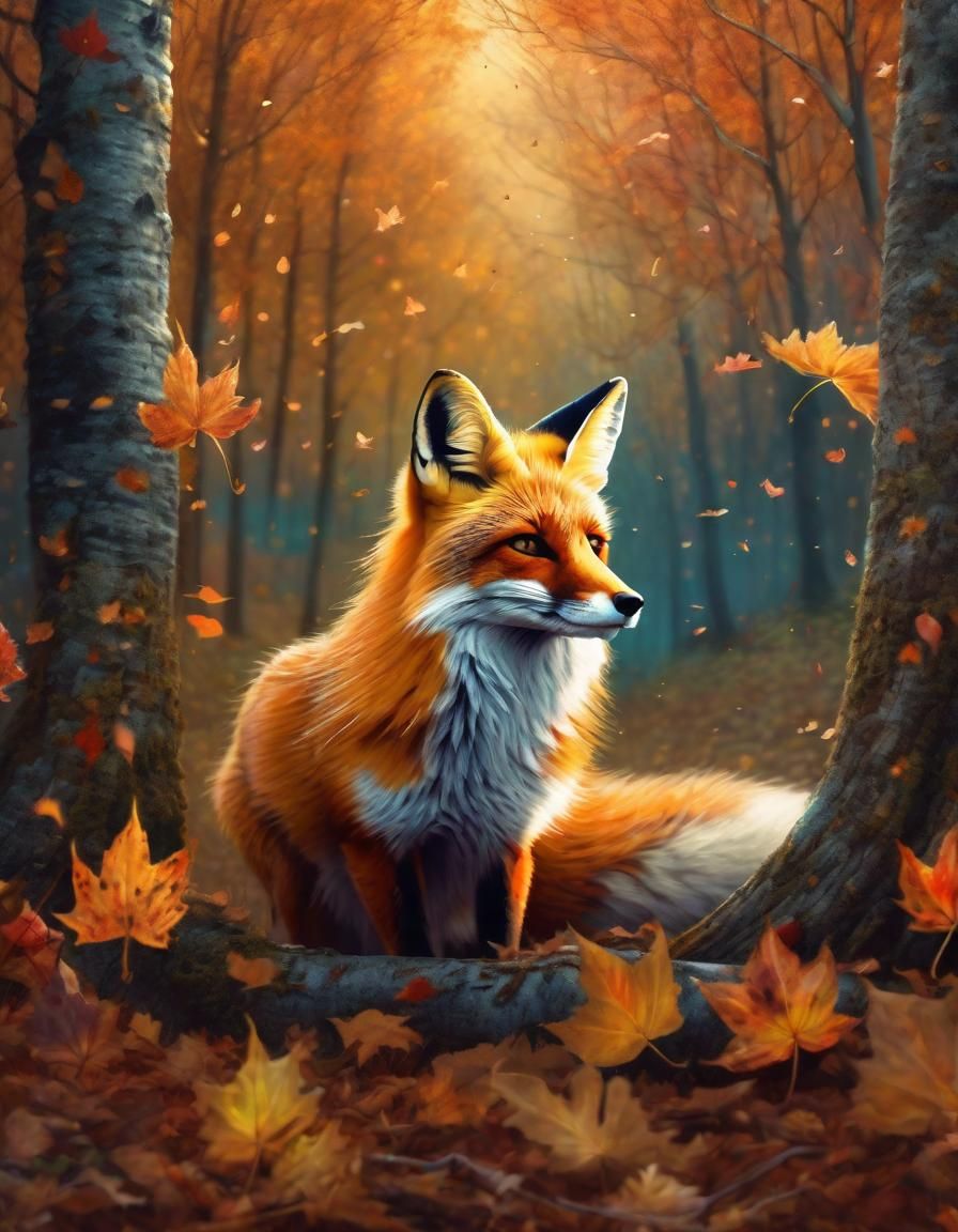 Fox in Autumn Forest: Ethereal Fantasy Art