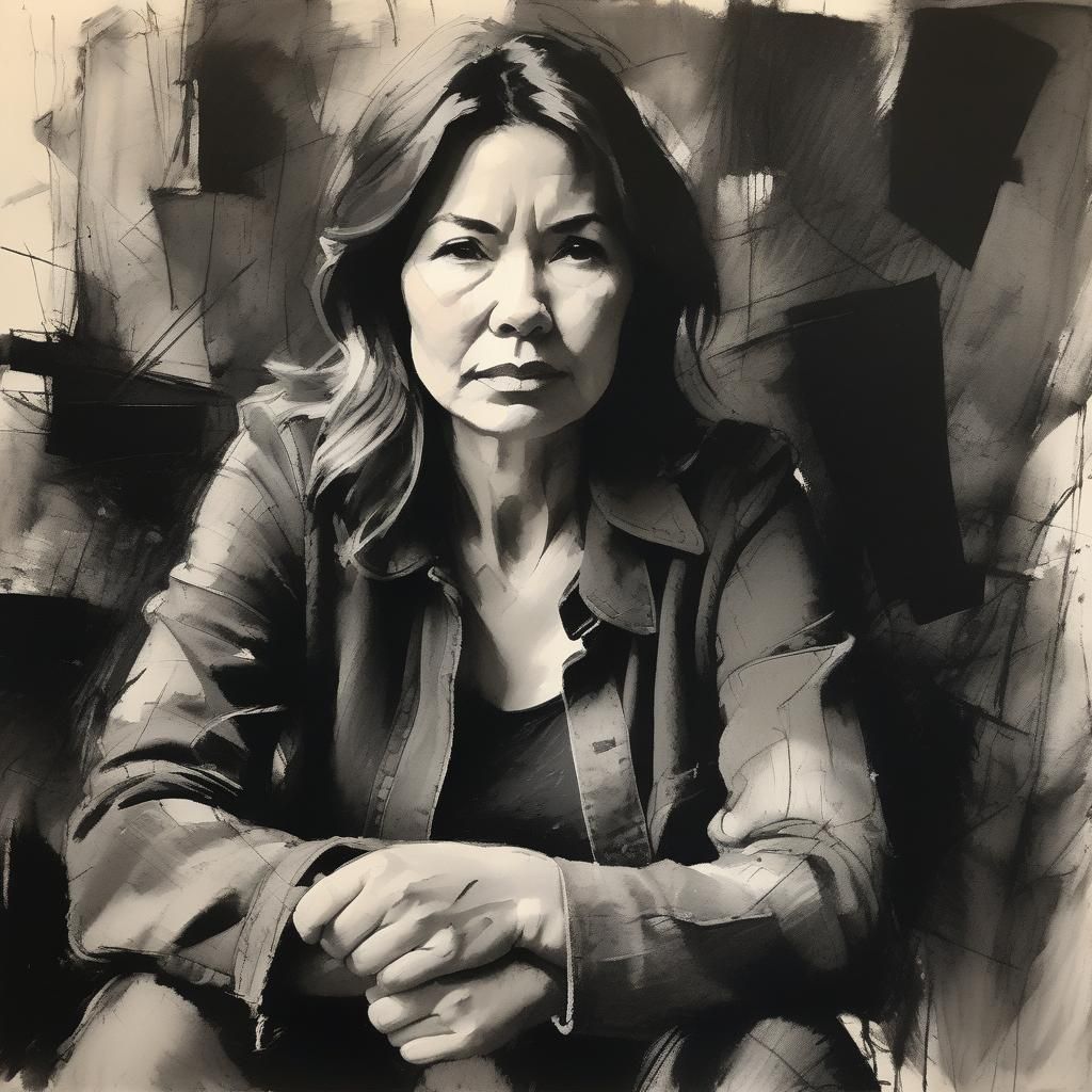 Expressive Charcoal Portrait of a Woman in Studio