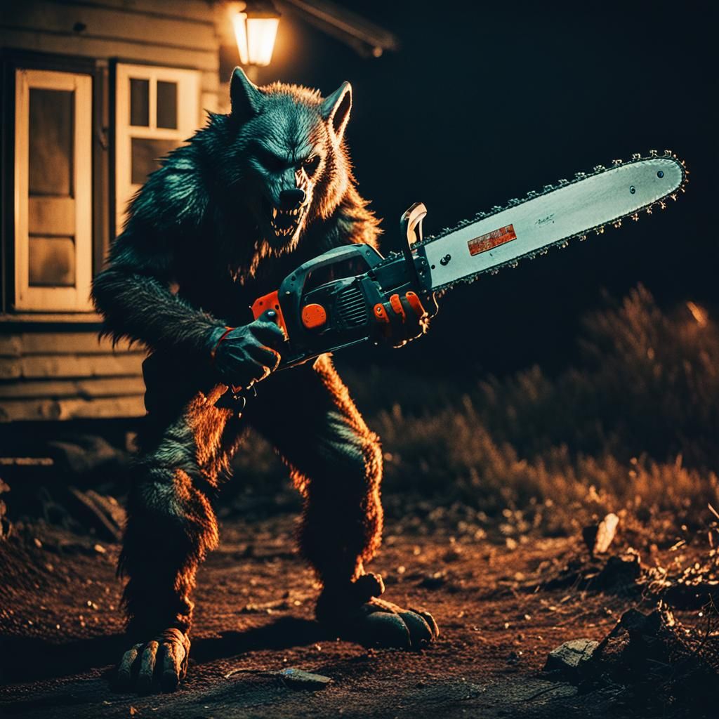 Werewolf with Chainsaw: Cinematic Film Still