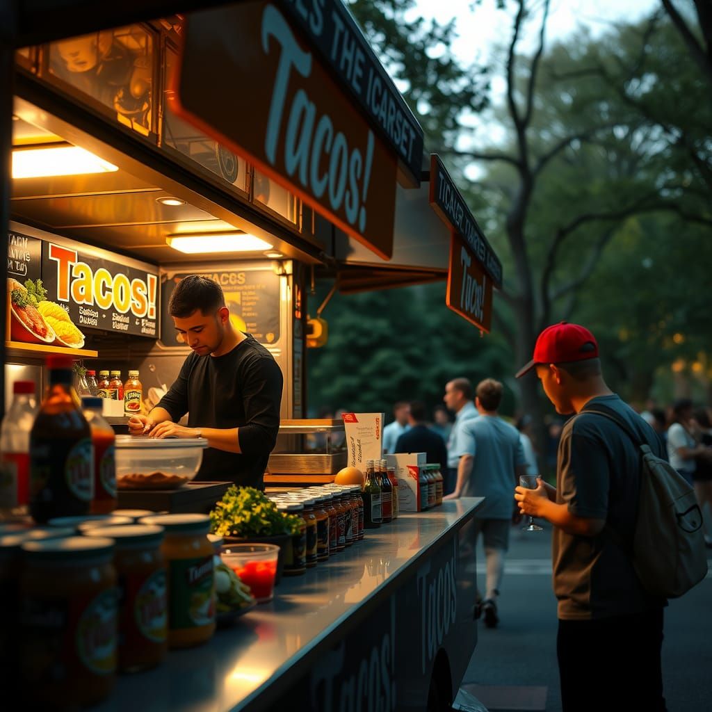 Hyperrealistic Taco Truck in Central Park