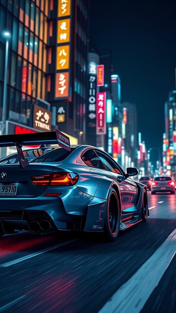 BMW M3 GTR in Neon-Lit Tokyo Night