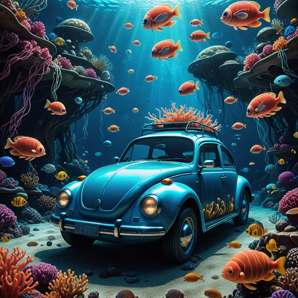 Surreal Underwater VW Beetle Digital Art