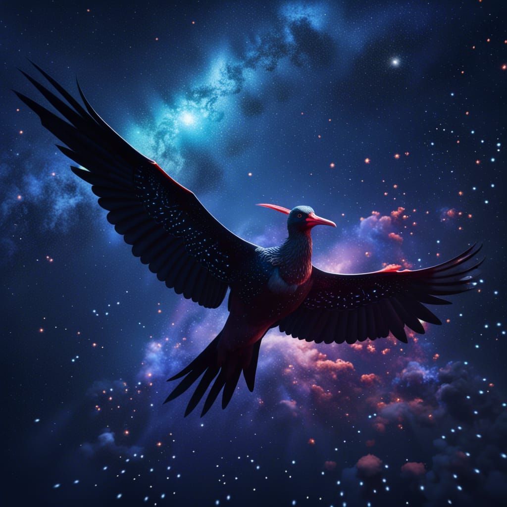 Frigatebird Soaring in Starry Sky: Digital Matte Painting