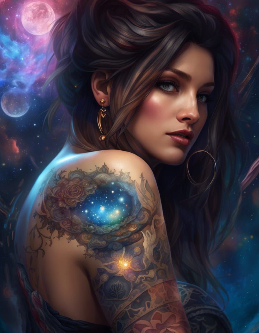 Beautiful Space Pirate with Galaxy Tattoos