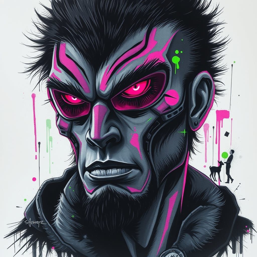 Graffiti Humanoid Face with Plush Texture