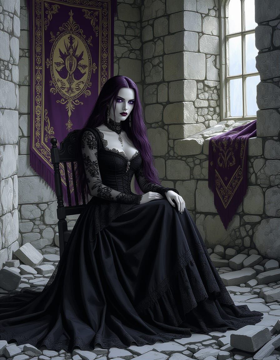 Melancholic Vampire Countess in Derelict Tower