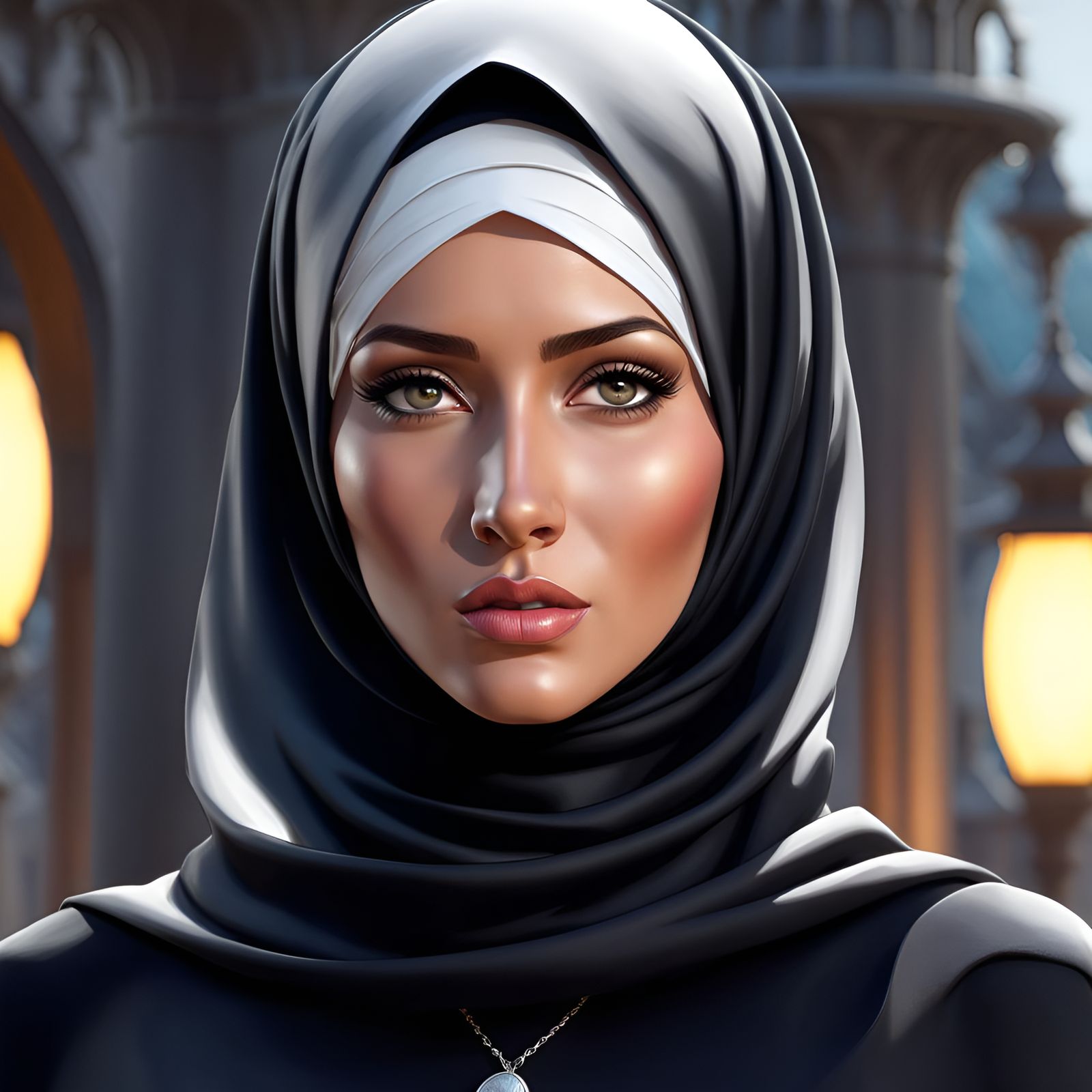 Beautiful Woman in Hijab Portrait, Digital Art