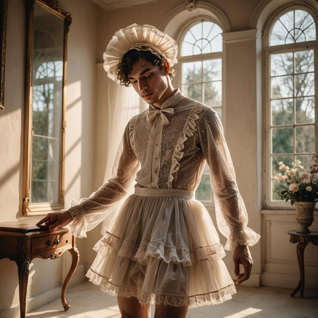 Young Man Crossdressed in Tulle Minidress Portrait