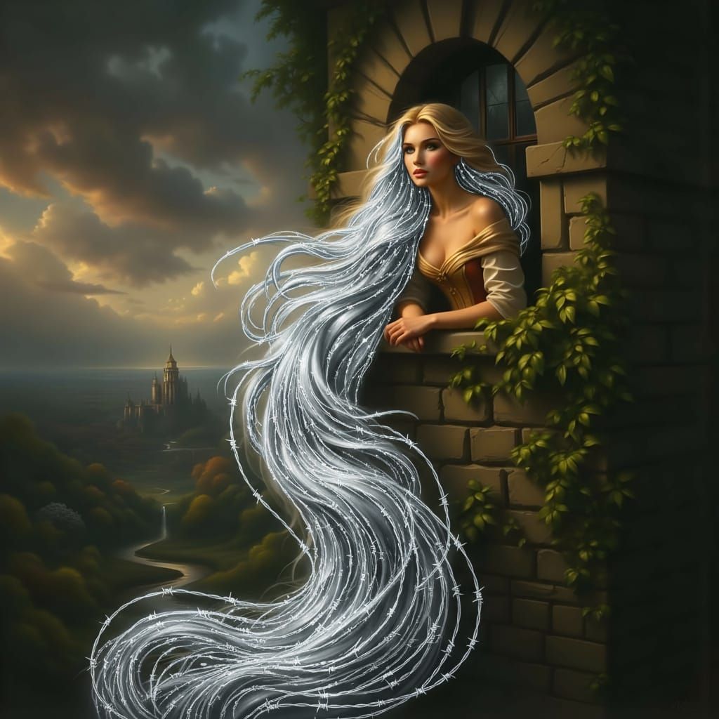 Fairytale Woman with Golden Hair in Disney Style