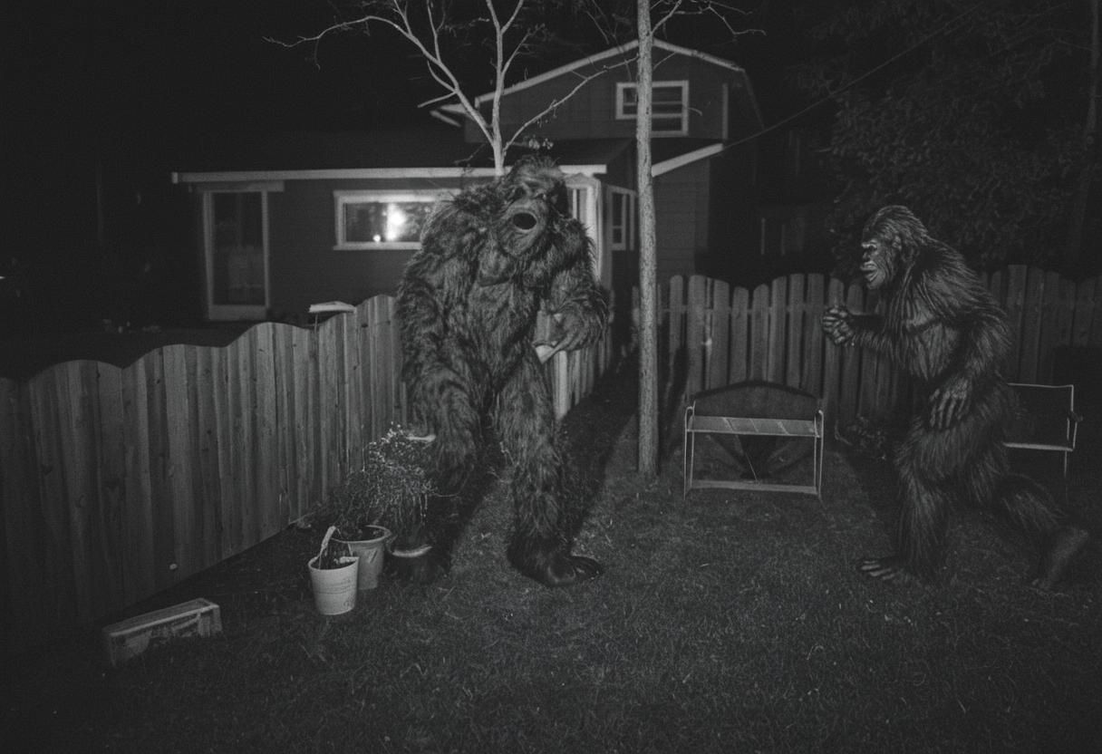 Night Photo of Bigfoot in Backyard