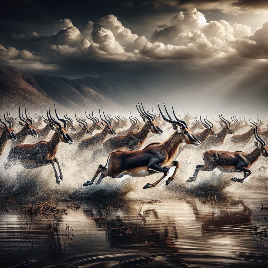 Lechwe Herd in Okavango Delta Waterside View