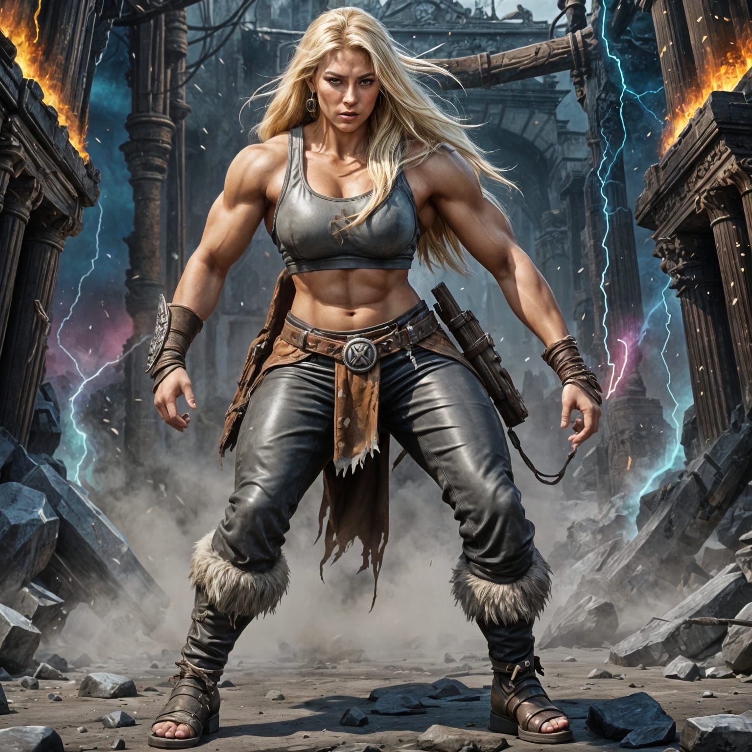 beautiful elegant muscular buff barbarian woman