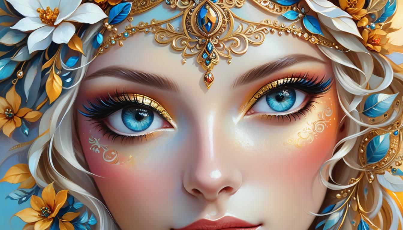 Angelic Portrait with Floral Eye, Oil on Canvas