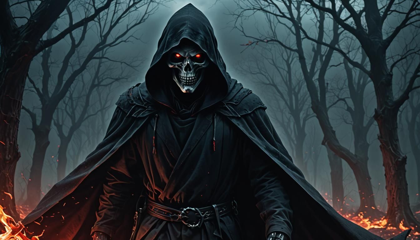 Grim Reaper Guiding Souls in Dark Fantasy Style