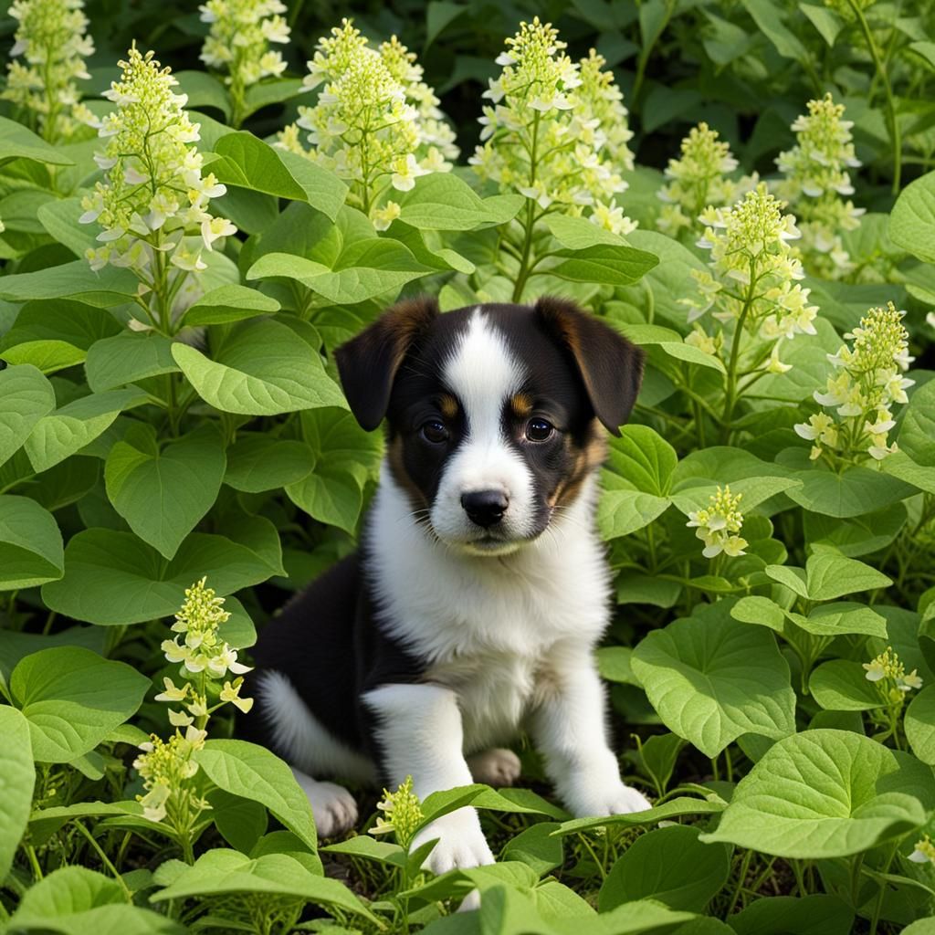 Glowing Puppy in Glittery Kudzu Field
