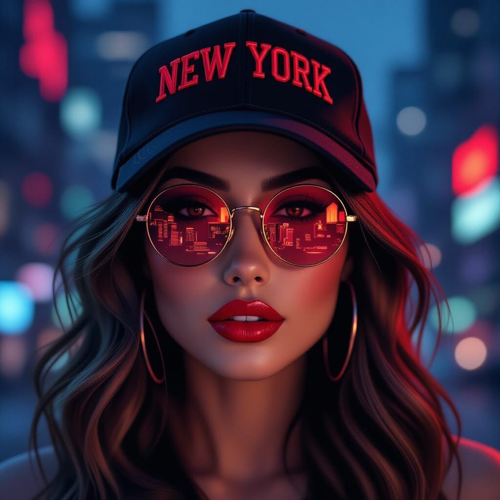 Cyberpunk Portrait: Woman in New York Cap