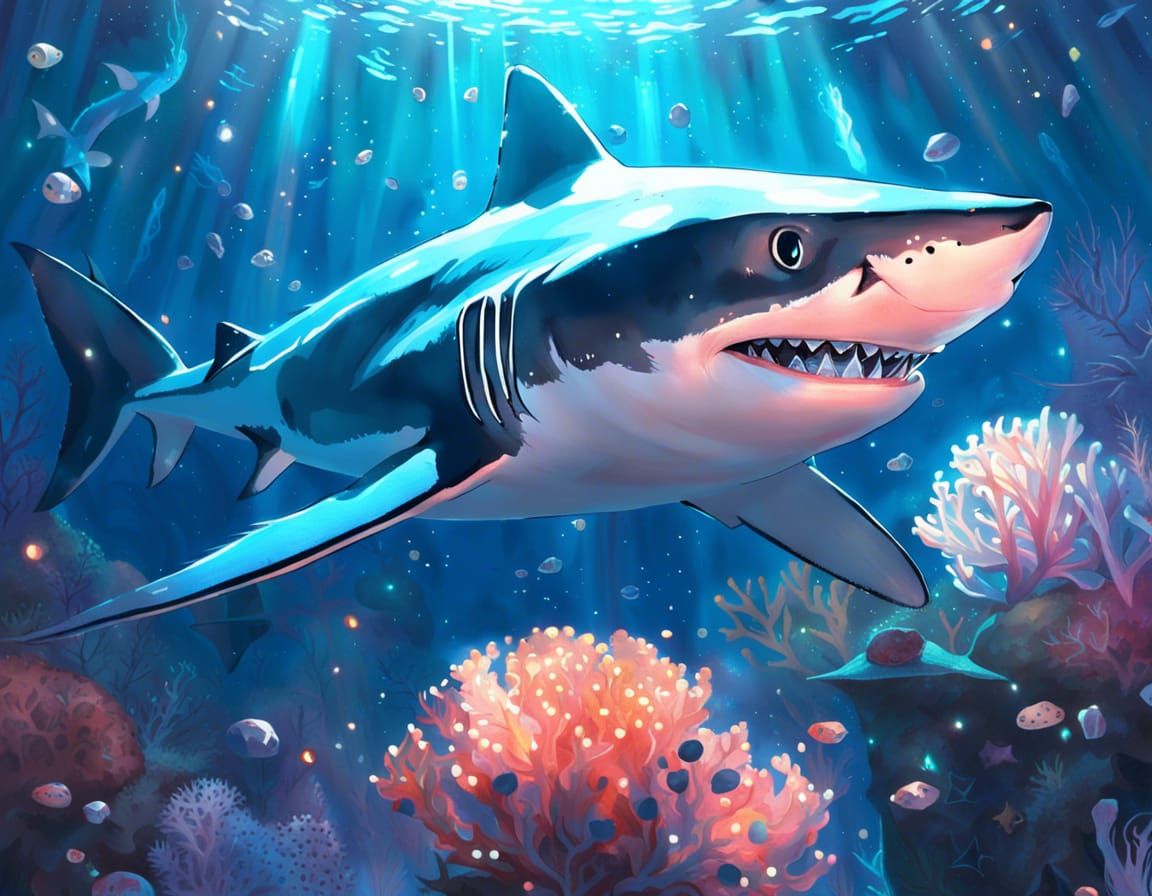 Crystal Shark Swimming Among Crystal Corals