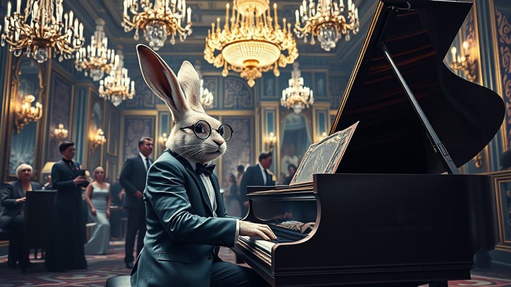 Sophisticated Easter Bunny Plays Melancholic Tune in Lavish ...
