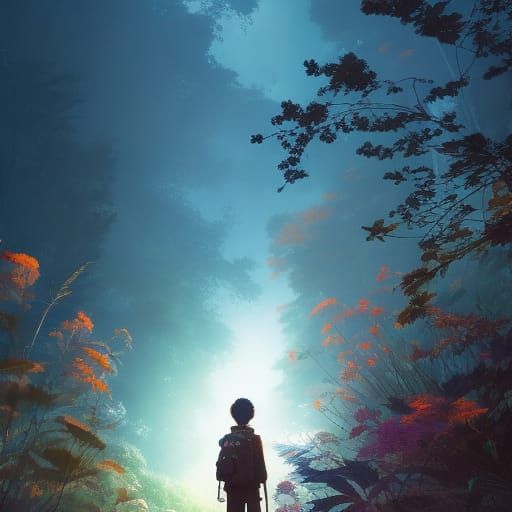 Boy Gazing at Endless Possibilities, Digital Illustration