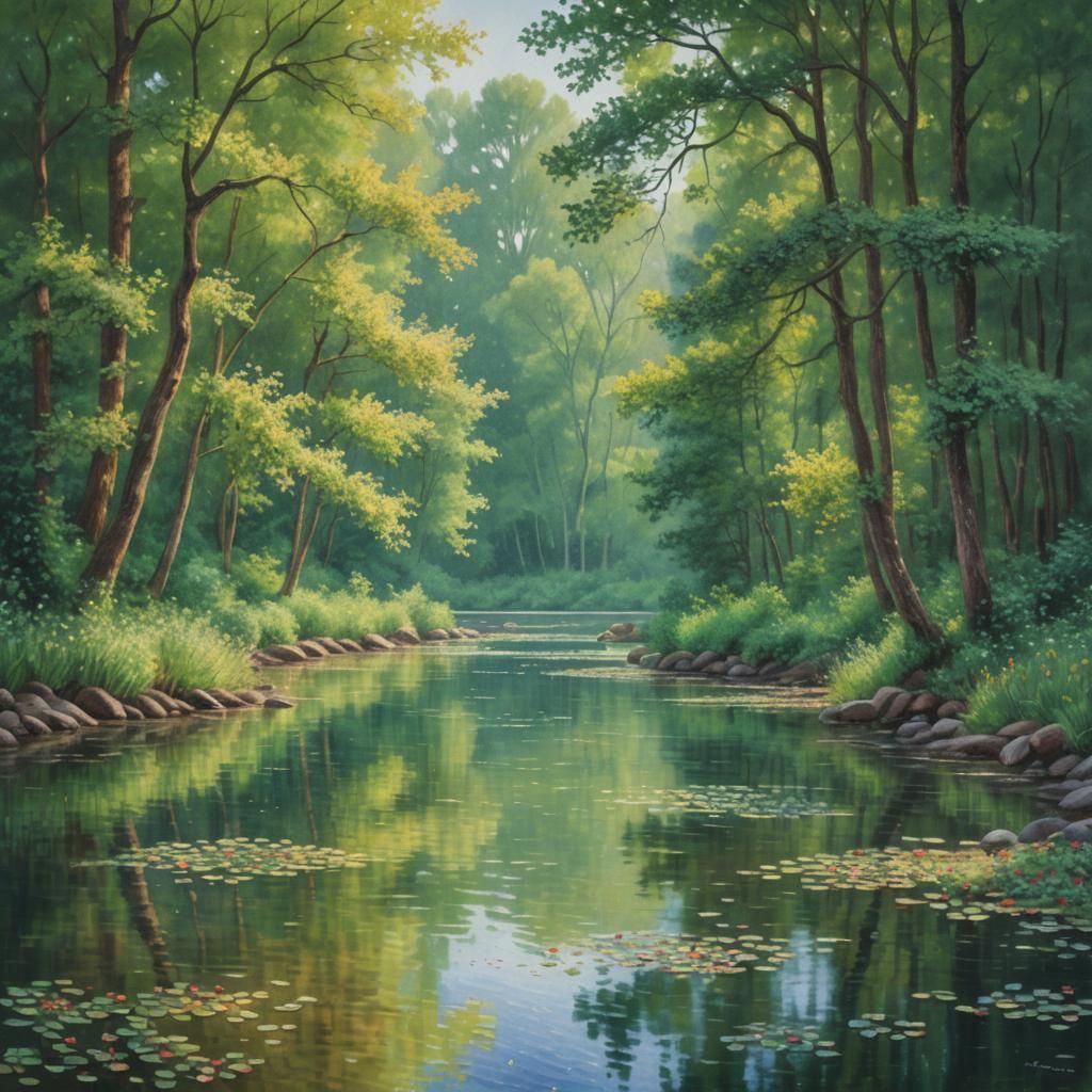 Bathers in River: A Pointillist Impression